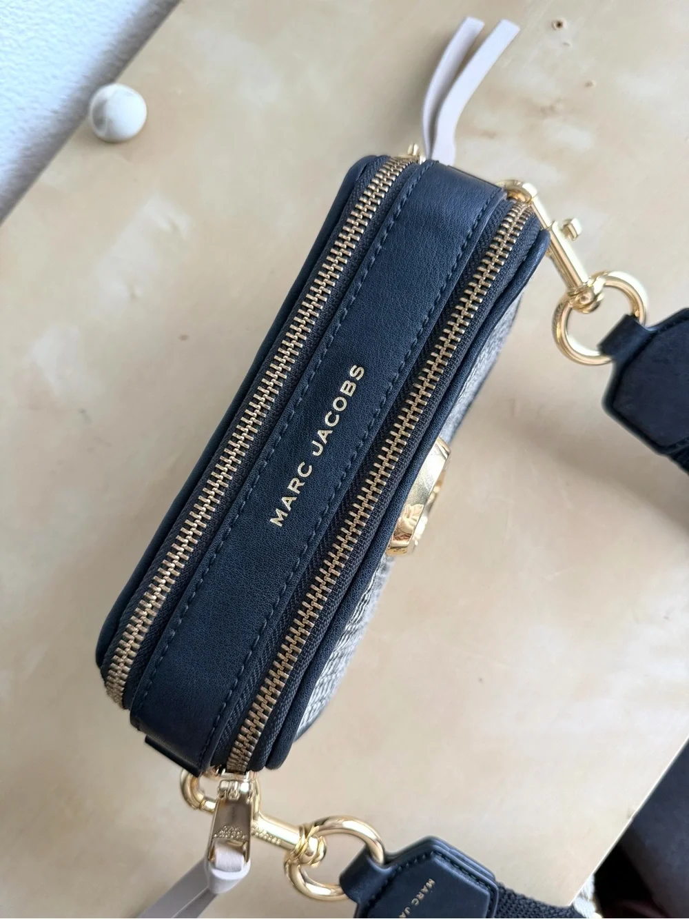Marc Jacobs The Snapshot Woven Black & Cream Crossbody Bag